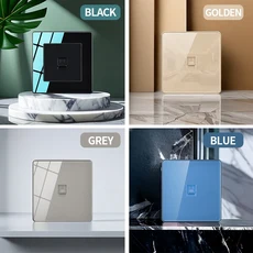86X86MM 강화 유리 벽 스위치 소켓 EU FR 표준 USB 충전 포트 10A/13A 250V 1/2/3/4 갱 크리스탈 패널, 03 Black, 02 computer socket