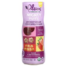 Plum Organics Mighty Puffs 고대 곡물 + 병아리콩 스낵 유아용 비트 딸기 52g(1.85oz) Organics (플럼 오가닉스), Plum Organics, Mighty Puffs, 고, 1개