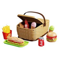 兒童扮家家酒玩具野餐籃套裝，模擬食物模型，益智角色扮演遊戲組, 棕色, 1個