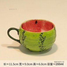 創意西瓜造型陶瓷水壺咖啡杯組, 1套, 手繪西瓜-圓潤杯