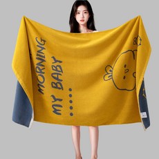 純棉浴巾 柔軟吸水 不掉毛 不掉色 男女兒童高檔巾, 1條, 蘿蔔兔黃色 1條,純棉70*140cm 誤差2釐米, 蘿蔔兔黃色