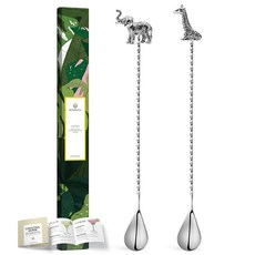 ECLATIS Homestia 바 스푼 칵테일 믹싱 스푼 30.5cm12인치 긴 손잡이 스테인리스 스틸 젓개 해골 엔드 스푼이 있는 나선형 명품 디자인 바텐더 음료 가정, 코끼리 + 기린 2개