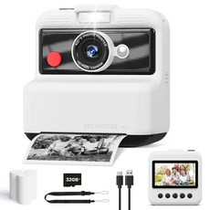 아동용 카메라 인스턴트 프린트 48MP/2.5K UHD 프린트 카메라 여아 및 남아용 크리스마스 생일 선물 용지 32G 카드가 있는 3인치 스크린 만 3-14세 유아용, 화이트