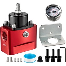SPBREW 연료 압력 조절기 4.5-9PSI 조절 가능 범위 게이지 및 피팅이 있는 카뷰레터용 38인치 NPT 바이패스 리턴 빨간색