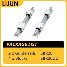 LIJUN 2Pcs SBR10 선형 가이드 레일 + SBR-UU 슬라이더 블록 CNC 부품 XYZ 축 3D 라우터 용 캐리지, 01 China Mainland, 15 300mm, 06 2SBR20 4UU