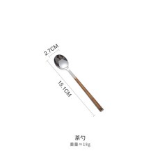 北歐西餐餐具 刀叉勺三件套 木紋柄餐具, 茶勺, 1個