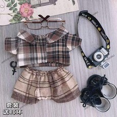 布質舒適柔軟 40公分坐姿娃衣 棕格子衫 20公分娃衣 娃衣 娃娃裝 棉花娃衣 換裝娃娃 娃娃衣服 變裝娃娃 棉花娃衣服, 1個, 單件格子衫,20公分娃衣