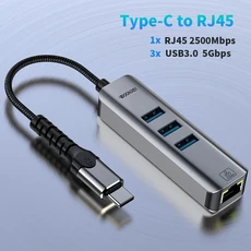 4 in 1 2500Mbps USB 3.0 Type-C to RJ45 네트워크 카드 허브 2.5G 이더넷 어댑터 컨버터 LAN 허브 (PC 노, 03 Type C to RJ45 HUB