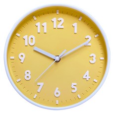 20cm 컬러 무소음 벽시계 홈데코 아날로그 벽걸이 시계, 옐로우