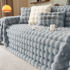 2026新款兔毛絨沙發蓋布巾冬季加厚毛絨沙發墊高級感沙發套罩, 1件, 母嬰級兔兔絨-煙雨灰【沙發上的保暖搭子】