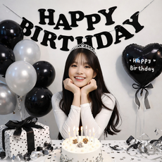 파티에진심인사람들 블랙하트 생일풍선세트 올블랙 생일파티 포토존 홈파티, 1개