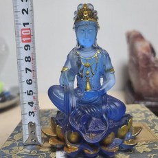 [주나샵] 불상 중국불상 관음 티벳 율리 유리 수정조각 수정작품 골동품 소장품 개업선물 스님, 없음, 청색