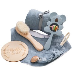 嬰兒布條奶嘴鏈套裝，新生兒出生禮盒，可啃咬動物搖鈴玩具, 藍色, 1個