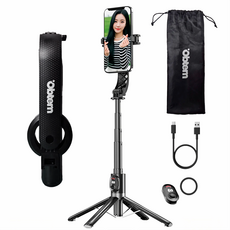 오브템 140cm 맥세이프 사각 지지 초경량 원터치 블루투스 셀카봉 삼각대, 블랙