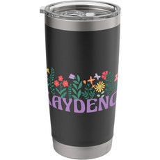 와일드플라워 플로럴 케이던스 이름 어머니의 날 여성 스테인리스 스틸 단열 텀블러, 20 Ounces, Black