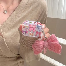 貝殻紋滿屏蝴蝶結Airpods 1/2/4耳機保護殻【臺灣出貨】時尚防摔, 殼加配件,蘋果 AirPods Pro, 1個