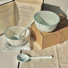 初雪陶瓷餐具組 飯碗 甜品盤 雪花圖案, 雪花4.5英寸飯碗 2碗2勺, 1個, 如圖所示