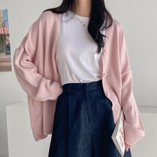 KnitNJean 女款Jekki寬鬆版素色簡約V領開襟衫