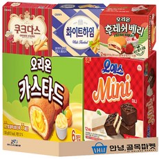 사무실 과자 5종 세트 ( 해태 오예스 미니 + 크라운 쿠크다스 + 오리온 카스타드 + 화이트 하임 + 후레쉬베리 ) 탕비실 스낵 세트, 1세트, 곽과자 5종