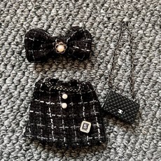 옷 작은 꽃 스타일 인형 파티 펜던트, 1 세대 및 2 세대 Labubu를 착용 할 수 있습니, 검은 작은 향기 스타일 2 피스 세트 + 백, 1개