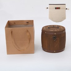 實木茶葉罐 復古木桶收納盒 普洱茶儲存罐, 1個, 小青柑小桶+內袋+手提袋