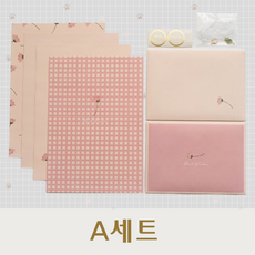 에쉬울프 감성 편지지 세트 플라워 레터지 봉투 스티커 로맨틱 리본 문구세트 6종, 3팩, A세트 3팩, A세트