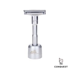 CONQUEST The Shave Factory 頂級可調式刮鬍刀組 傳統刮鬍刀 手動安全刮鬍刀 鍍鉻霧面消光, 1個, 1