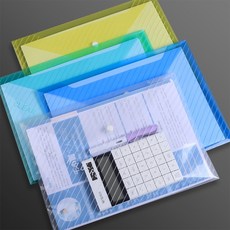 Pyunri A4 똑딱 단추 투명 줄무늬 서류 봉투 클리어 파일, 투명  10개