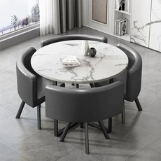 상담테이블 원탁테이블 의자 책상 세트 회의용 미팅 사각그레이책상 80x80x75cm+그린의, T. 모조석 원형 회색 가죽 의자