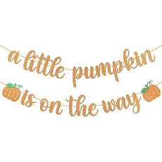 OUSHIZF 오렌지 글리터 'A Little Pumpkin IS 미국매장정품+ On The Way' 배너 성별 공개 베이비 샤워 추수감사절 가을 파티 장식 용품 1889169, OUSHIZF 오렌지 글리터 'A Little Pump