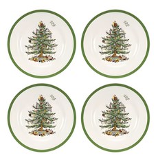 스포드 포트메리온 크리스마스 트리 접시, 4개, 아이보리 + 레드 + 그린