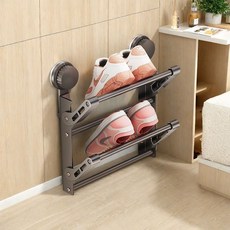妃雪森 吸盤式 雙層門後鞋架 可摺疊 浴室衛生間壁掛式多層鞋架, 1個, 黏貼拖鞋架  -雙層版- 30CM灰
