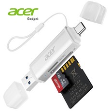 에이서 2-in-1 USB-A/USB-C 고속 카드 리더기 SD/microSD 동시 읽기/쓰기 5Gbps 초고속 전송 USB 3.0 고속 SD/TF 카드 리더기, 1개, 하얀색, UC202 1개, 하얀색, UC202