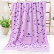 加大厚超細纖維卡通印花浴巾, 大兔紫色,220g/㎡~70*140cm, 1個
