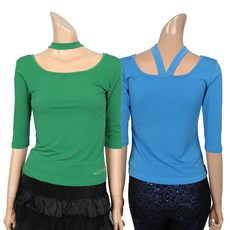 [국내제작] 노브댄스복 A583 유짜목걸이 댄스복 스포츠댄스복 댄스티셔츠 댄스치마 댄스스커트 댄스바지 라인댄스복 스포츠댄스 라인 웰빙 라틴 모던 영댄스 초커티제작 국산 공연복 단체, 하늘색