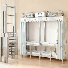 [시스슈] 조립없는접이식 철제 옷장 드레스룸 시스템 행거장롱, 연파랑