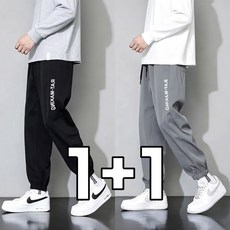 BIKASU 남성 여름 빅사이즈 냉감 바지 시원한 밴딩 스판 조거팬츠 1+1