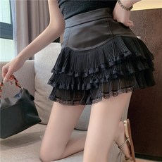 여성용 데일리 하이웨스트 프릴 치마 슬림 A라인 레이스 미니 플리츠 스커트