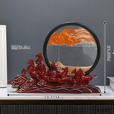 創意流沙畫駿馬擺件 臺灣出貨 玄關招財裝飾喬遷禮品, 紅木色八駿馬+橙色沙畫