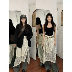 스랩스커트 롱랩스커트 시스루 어드 망사 어드랩스커트 언발