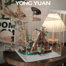 숲속 통나무 집 블록 세트 조립 하우스 여아 남아 공용 레고호환 장난감 생일 선물 새로운 빌딩 숲 퍼즐, 오두막+피규어3+조명박스