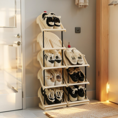 좁은현관 신발 수납장 정리대 선반 실내화거치 보관함, 5단, 1개, 크림