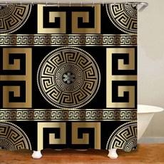 4 Pieces Bath Sets Geometric Black Gold Greek Key Meander ​ Anti-Slip Rug Floor Mat Home Decor Wa, 71"W x 71"L(13팩)