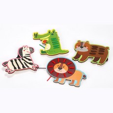 3살 소근육 집중력 발달 실궤기 매듭놀이 동물그림 원목 실꿰기카드 어린이 놀이감 유치원, 1개