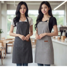 메리레이디 스트라이프 생활방수 길이조절 예쁜 앞치마 1+1, 2개, 블랙 그레이