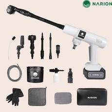 나리온 가정용 휴대용 무선 고압세척기 풀세트, 화이트