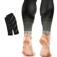 운동용 종아리 압박밴드 하이킹 사이클링 러닝용 고탄력 종아리 압박 슬리브 1쌍, 200침 블랙 그레이 라인 패턴, 1세트