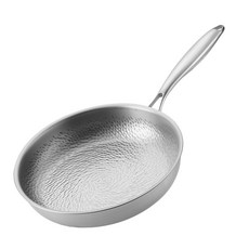錘紋純鈦鍋平底鍋無塗層煎鍋煎蛋平底不粘鍋牛排煎盤純鈦三層底, 1個, 20cm純鈦錘紋煎鍋(無蓋):20--28cm, 1cm