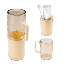 SNOMEL 탈착식 손잡이가 있는 치약 및 칫솔 여행용 케이스 커버 여행용 칫솔 홀더 여행 욕실용 휴대용 칫솔 홀더 컵 용기 (앰버 워터 리플), 앰버, 워터 리플