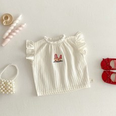DIU 兒童格子連衣裙小左小右夏季寶寶夏裝女童娃娃領刺繡小兔裙子